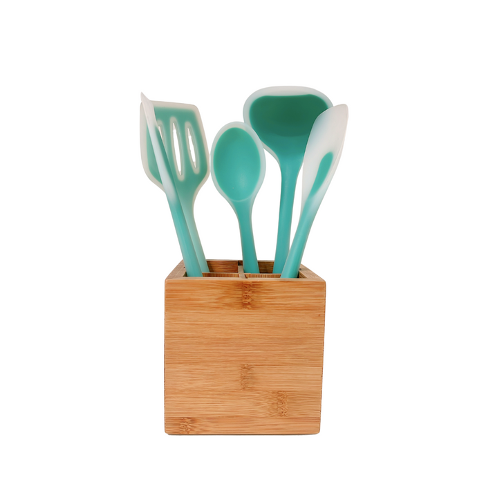 Silicone Utensils Pack with Bamboo Caddy