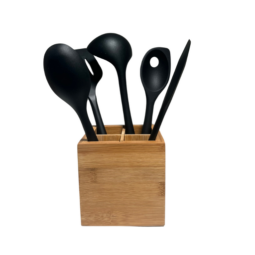 Ultimate Kitchen Utensil Pack with Bamboo Utensil Holder Caddy