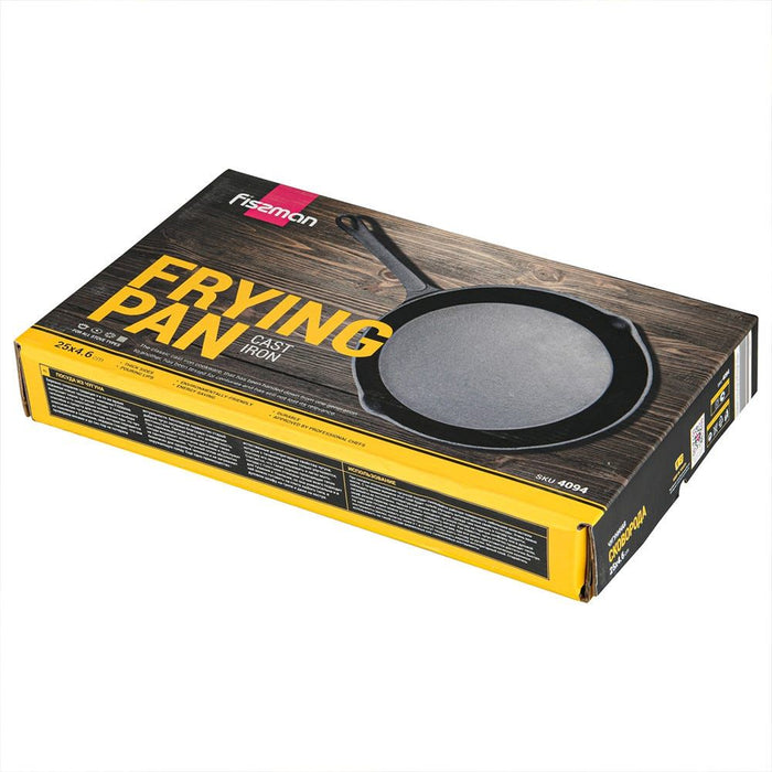 Cast Iron Non-Stick Frying Pan 25 x 4.6cm with Handle and Bonus Silicone Mats