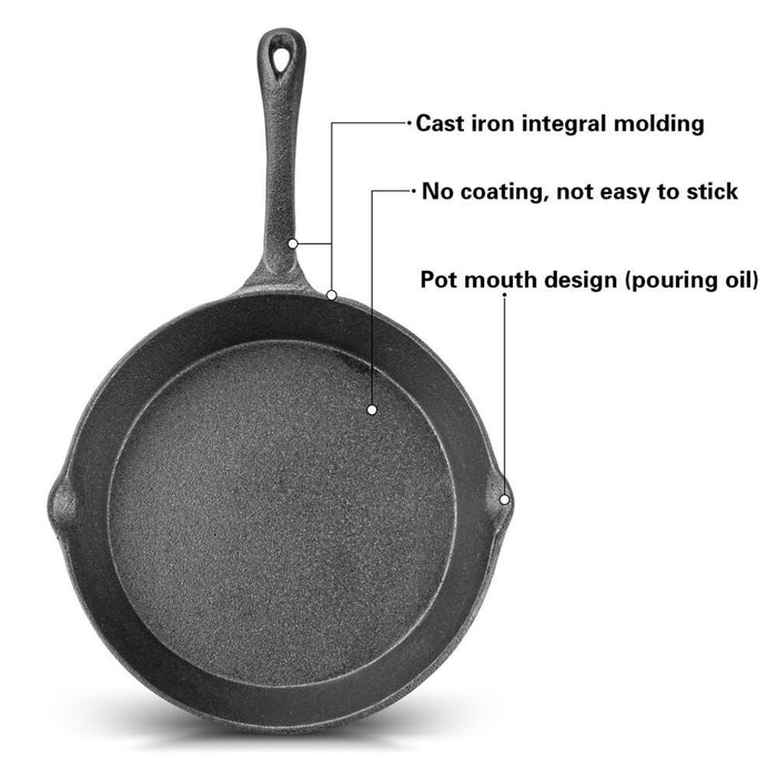 Cast Iron Non-Stick Frying Pan 25 x 4.6cm with Handle and Bonus Silicone Mats