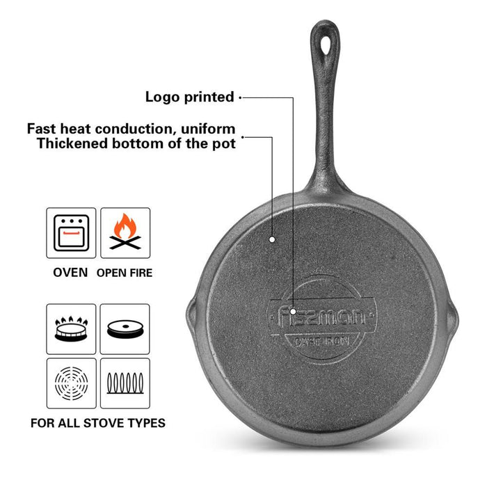 Cast Iron Non-Stick Frying Pan 25 x 4.6cm with Handle and Bonus Silicone Mats