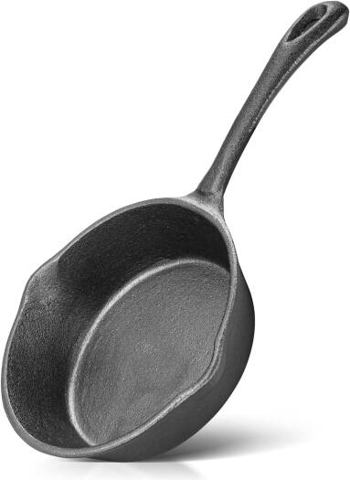 Non-Stick Cast Iron Frying Pan 16cm - Durable, Easy-Clean with Bonus Silicone Mats