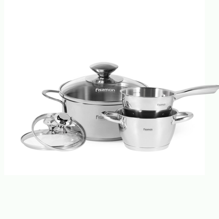 Cookware Set 6pcs Stainless Steel bundle - Glass lids