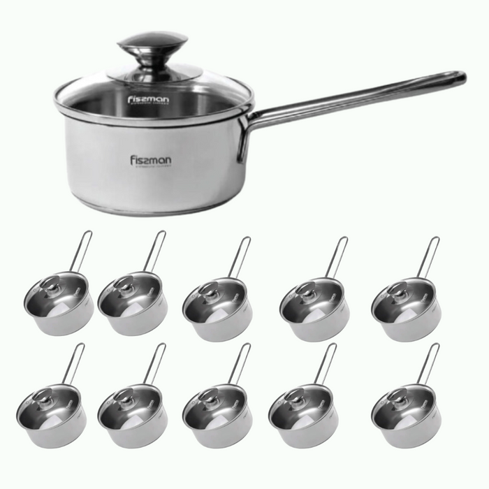 Saucepan with glass lid 14 x 6.5 cm 0.9 LTR - Pack of 10